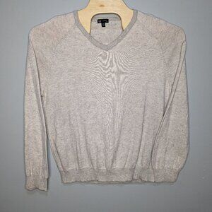 J.Crew Mens Cashmere Cotton Beige Gray Vneck Sweater XL Pullover Lightweight